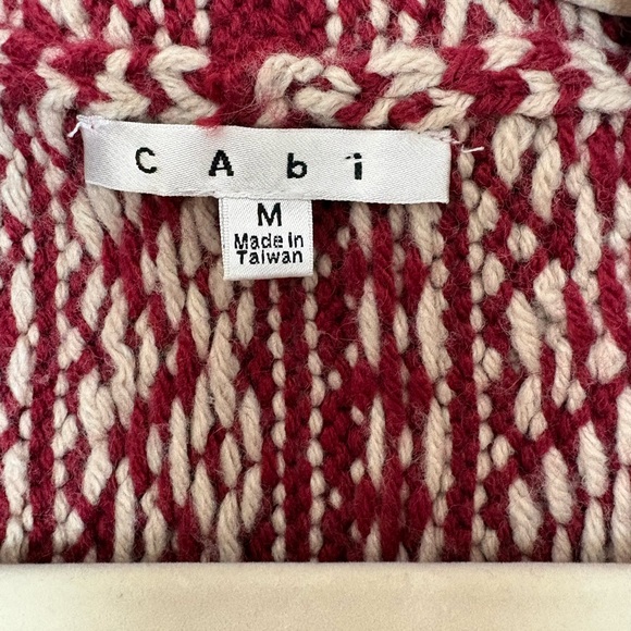 Cabi Fair Isle Print Wool Blend Cape Cardigan M Red - Picture 4 of 6